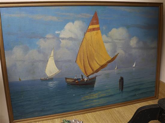 S. Congnamiglio Fishing boats at sea 38 x 88cm